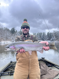 Nice rainbow trout on the fly today! Winter fishing can be exciting when conditions are right.