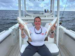 Double redfish delight on a stormy day in Oriental!