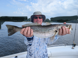 Reeling in a big Spotted Weakfish with some clever Lightweight Tackle in Oriental, NC.
