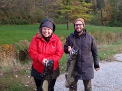 Two brook trout caught while fishing in Big Rapids