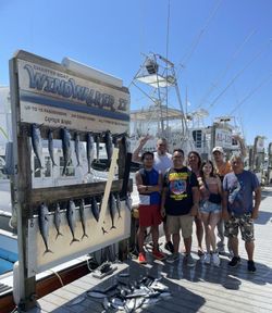 Successful fishing charter in Destin FL showing multiple fish species displayed on dock