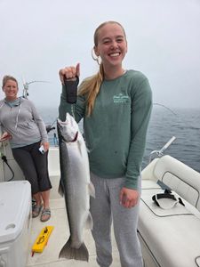 Coho salmon catch displayed on fishing boat in Port Washington WI