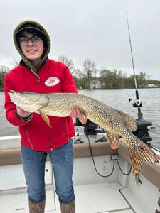 Large northern pike caught while fishing on boat in Ogdensburg NY