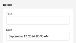 Form interface showing title field and date field with September 17, 2024 05:30 AM