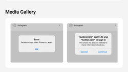 Mobile device screenshots showing Instagram login interface and social media authentication dialogs