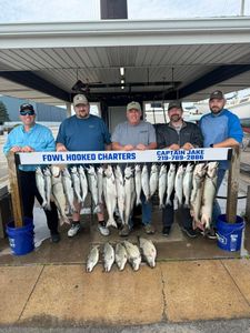 6 brook trout and chinook salmon caught while fishing in Indiana