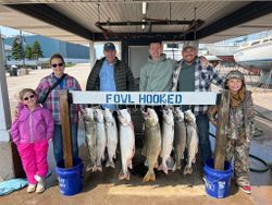 6 lake trout and bull trout fish caught during a cruises and fishing adventure in East Chicago