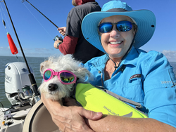Exciting day trolling and drift fishing in clear conditions with our four-legged crew member!