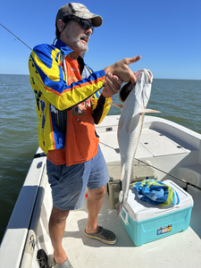 Nice catch using light tackle and trolling techniques in clear conditions!