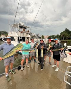 Two big fish caught during a fishing and cruises adventure in Charleston