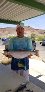 Angler holding a 25-inch Rainbow Trout fish in UT