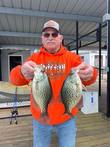 A photo of two crappie caught while fishing in Missouri.