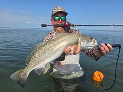 A single person fishing in Port Aransas