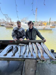 7 spotted weakfish, freshwater drum, and spotted weakfish caught while fishing in TX