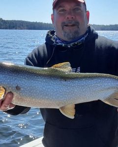 Photograph of a bull trout fish caught in Peru while fishing.