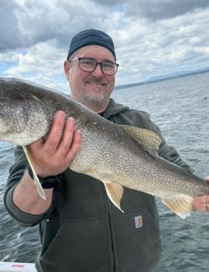 Trout on the line at Lake Champlain