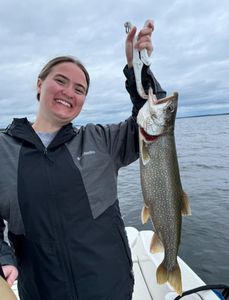 Photograph of a Lake Trout measuring 19 inches, caught at Cumberland Head