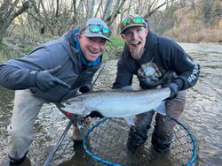 Angler catching a rainbow trout in Oregon