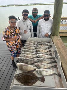 4 southern flounder and black drum fish caught by 4 people in Corpus Christi