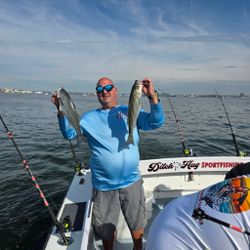 Two striped bass caught during fishing charter in Baltimore MD waters