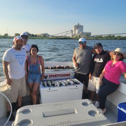 Six people enjoying a fishing cruise in Baltimore