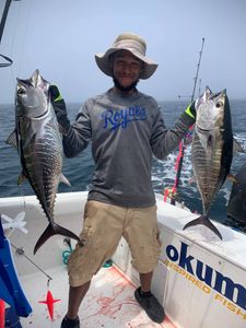 Two yellowfin tuna, a big 28-inch catch, in NJ