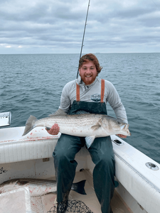 A striped bass caught by a fisherman in Neptune City