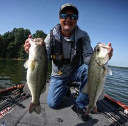 Two largemouth bass caught during a fishing, cruises, tours, and water sports adventure in Harned