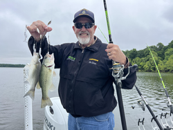 Landed a pair of feisty bass and hybrid stripers on a mixed bag day by the river!