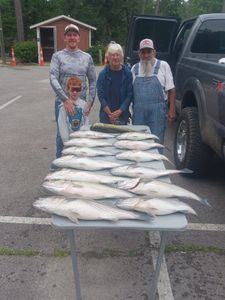 Fisherman holding a large striped bass in South Carolina