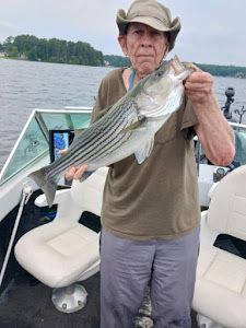Photograph of a striped bass caught in Lexington while fishing.