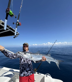 A photo of a great barracuda, a 43-inch large fish, caught while fishing in Hobe Sound
