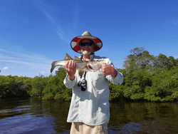 Fisherman holding a Port Jackson shark in Punta Gorda