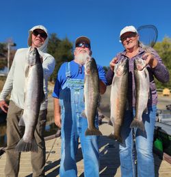 4 big brook trout, rainbow trout, chinook salmon, and coho salmon caught while fishing in Kennewick