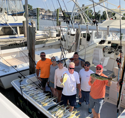7 people fishing in Lewes with 2 big fish