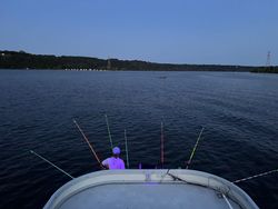 Scenic landscape in Minnesota with fishing tour boats
