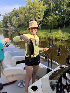 Smallmouth Bass showing off its stuff on a partly cloudy day!