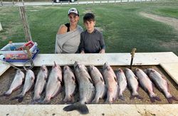 Elmendorf fishing trip with 10 white, blue, and channel catfish, and rainbow trout
