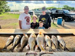Successful redfish catch displayed on cleaning table at Elmendorf TX fishing location