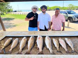 Seven redfish displayed on cleaning table after successful fishing trip in Elmendorf TX