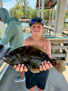 Southern flounder catch displayed on fishing dock in Brunswick GA