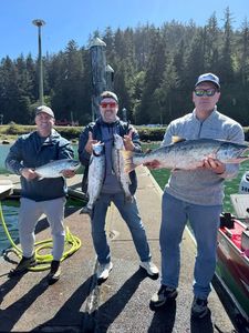 Three people fishing at Myrtle Creek