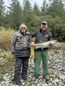 Impressive salmon catch by two happy anglers.
