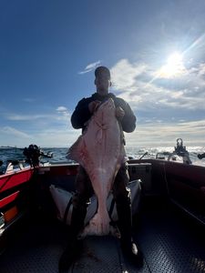 Impressive catch of a 44-inch Pacific Halibut in Myrtle Creek