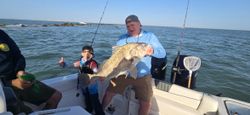 Photograph of a 40-inch black drum fish caught while fishing in TX.