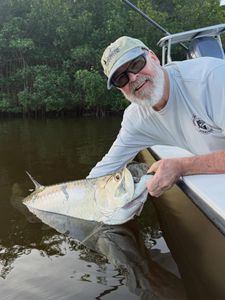 Large tarpon being held at boat side during fishing trip in Naples FL