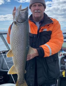 Photograph of a Lake Trout being caught while fishing in Duluth