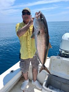 Greater amberjack catch displayed on fishing boat in Port Orange FL waters