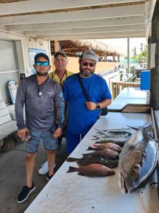 Fishing catch display showing grey snapper and other fish species on cleaning table in Port Orange FL