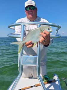 A Florida Pompano fish caught while fishing in Panacea